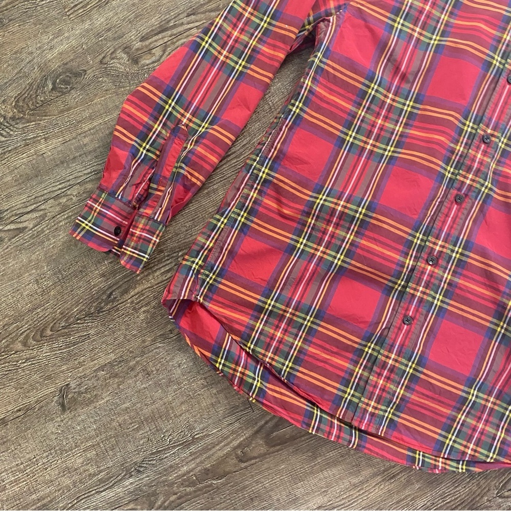 Tommy Hilfgher Shirt Men XL Red Plaid Cotton Long Sleeve Button Down Slim Fit - Picture 6 of 10